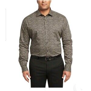 Van Heusen Stain Shield Big Fit Stretch Men's Dress Shirt 20 34/35 Beige Stone